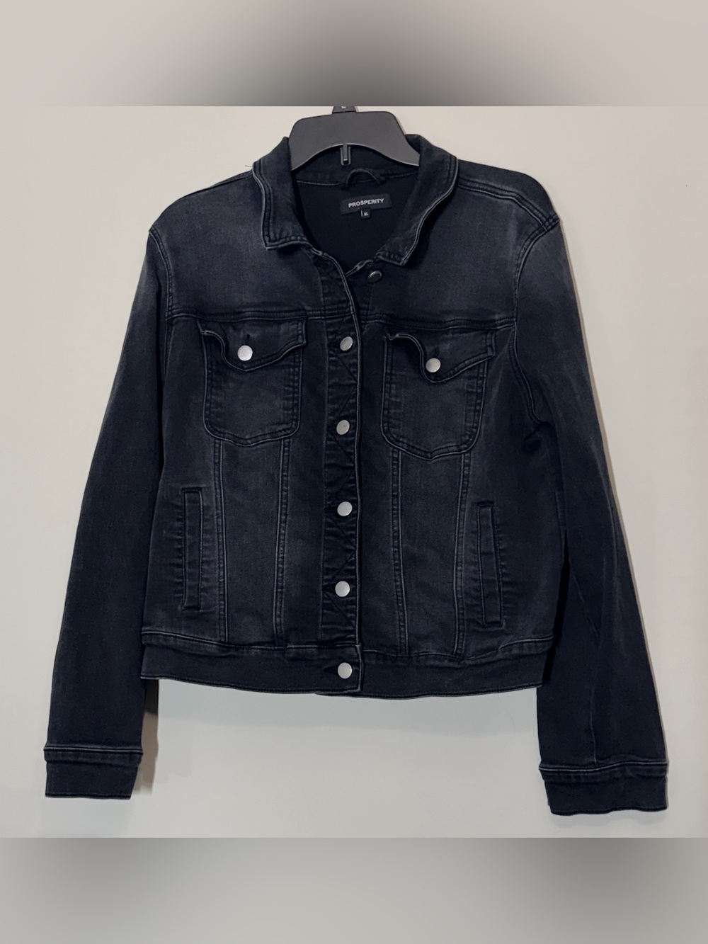 Prosperity Denim Black Stretch Denim Trucker Jacket Women’s XL